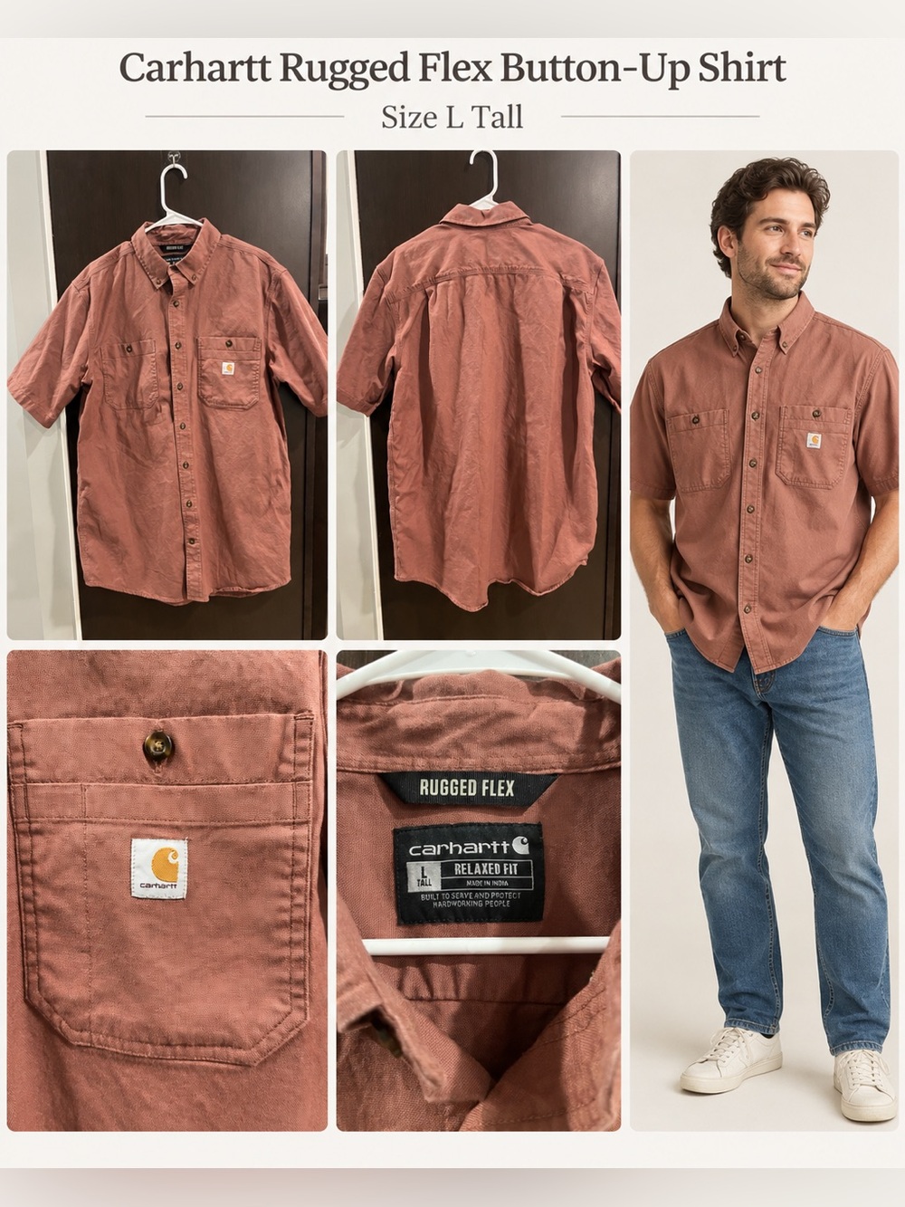 Carhartt Men's Short-Sleeve Button-Down Shirt in Rust